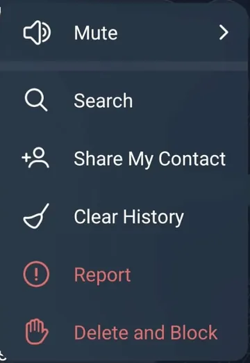 Telegram chat menu with Mute